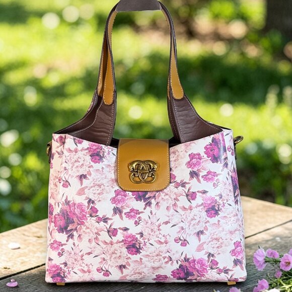 Sharif Handbags - Sharif Legacy Vintage Signature Leather Floral Satchel Everyday Tote Bag